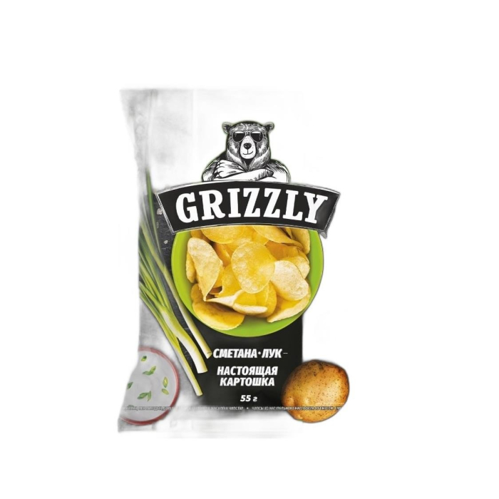 ЧИПСЫ GRIZZLY СМЕТАНА И ЛУК 100ГР