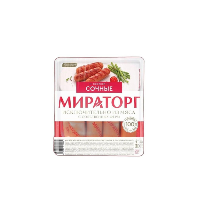 МИРАТОРГ СОСИСКИ СОЧНЫЕ ИЗ МЯСА 350г
