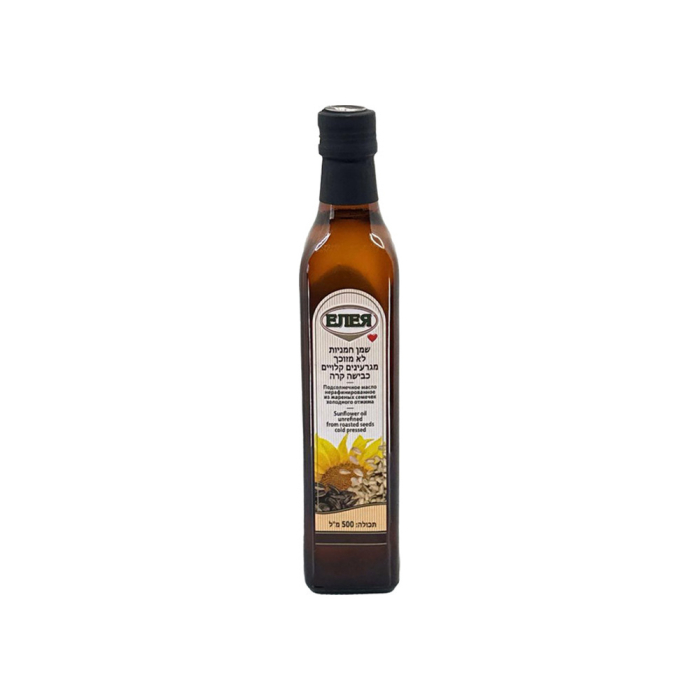 Unrefined sunflower oil from roasted seeds. Cold pressed 500 ml