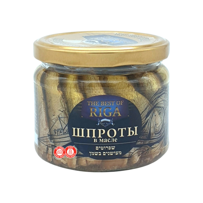 Smoked sprats in oil 250 grams glass 1/24 kosher BEST OF RIGA