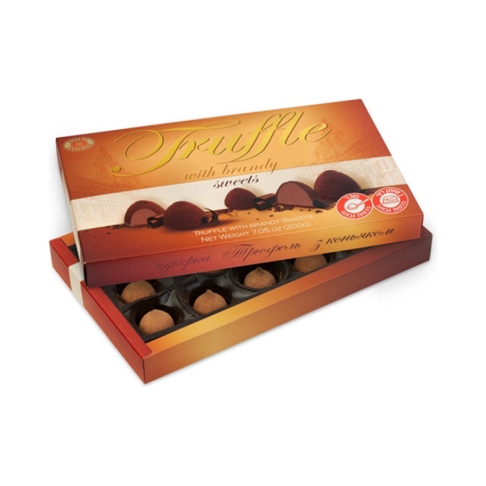Bonbonniere "Truffles with Brandy" chocolate candies filled with brandy 200 grams