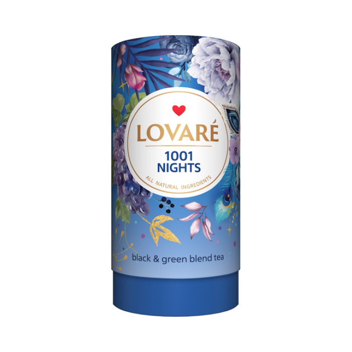 1001 Nights" black tea and green tea blend with plant ingredients and grape flavor 80 grams