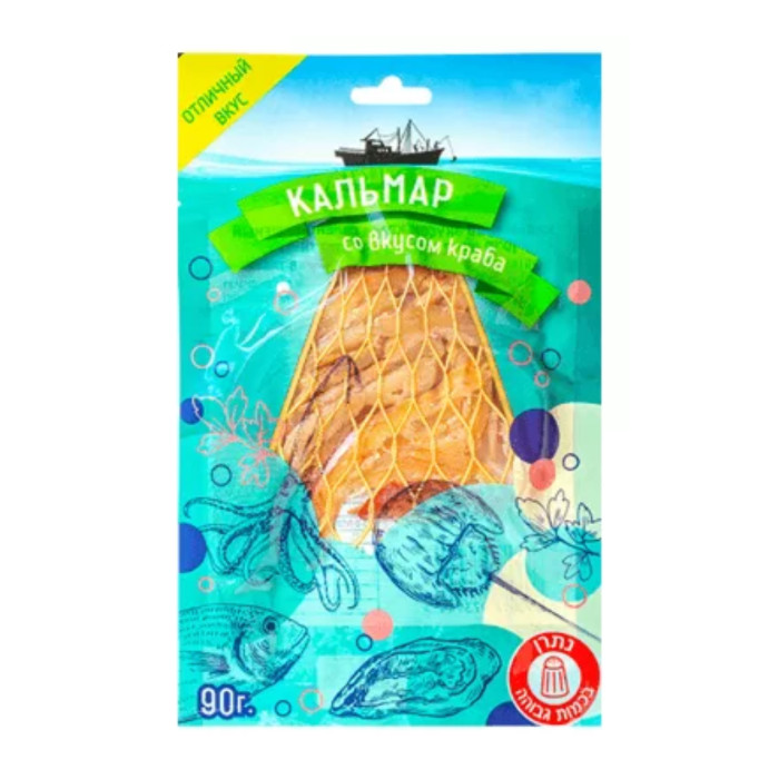 Кальмар сушёный солёный полоски со вкусом краба 90 г