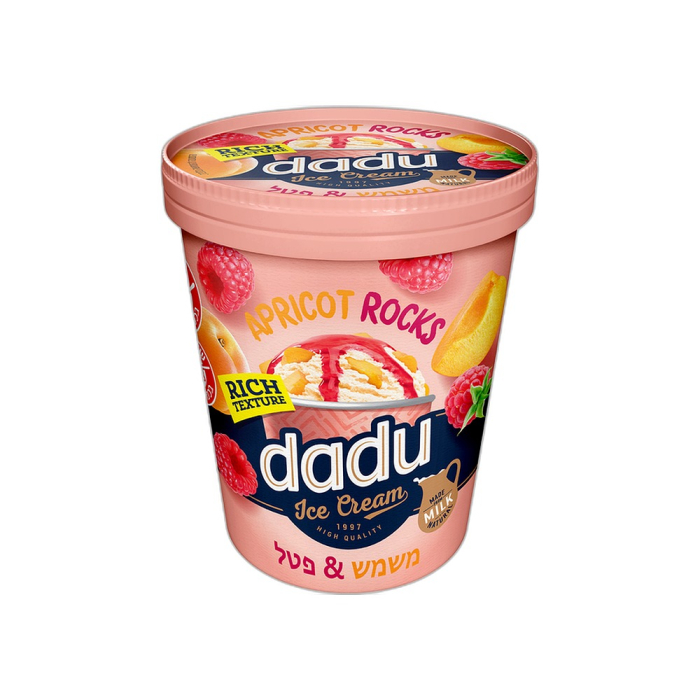 Vanilla cream ice cream with apricot pieces, raspberry syrup, 325 g (DADU(6