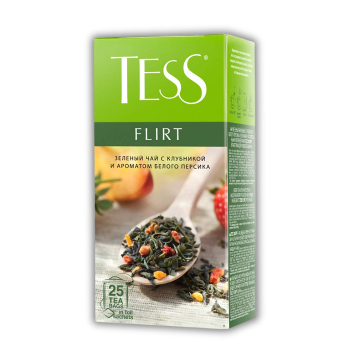 Tess Flirt תה ירוק עם תות בניחוח אפרסק לבן 25 שקיקים
