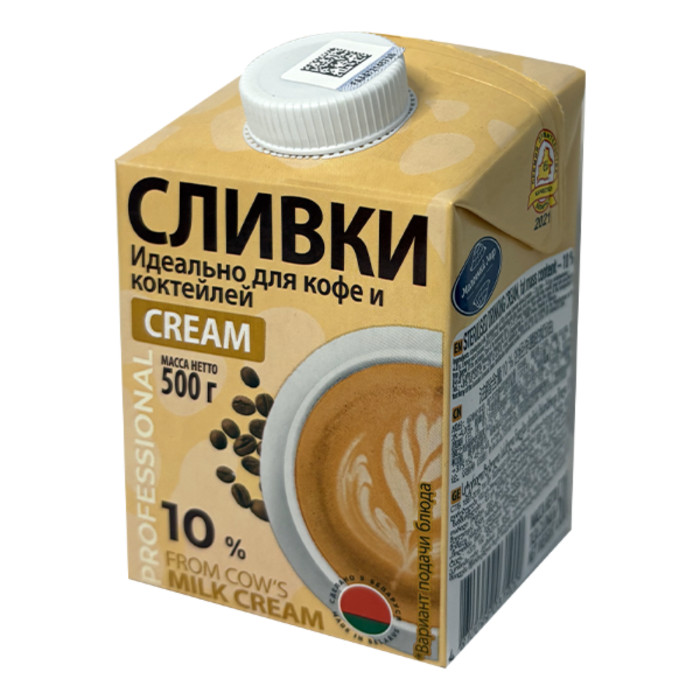 Pasteurized cream Molochny Mir 10% 500 grams