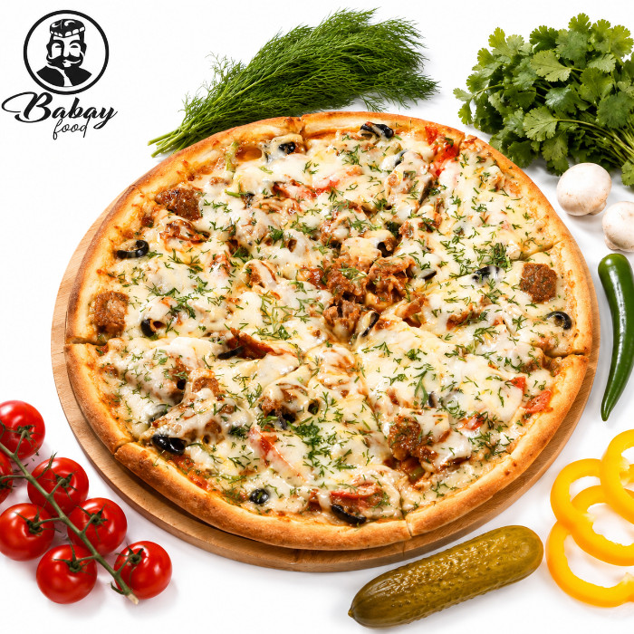 MEAT PIZZA WITH VEGETABLES
