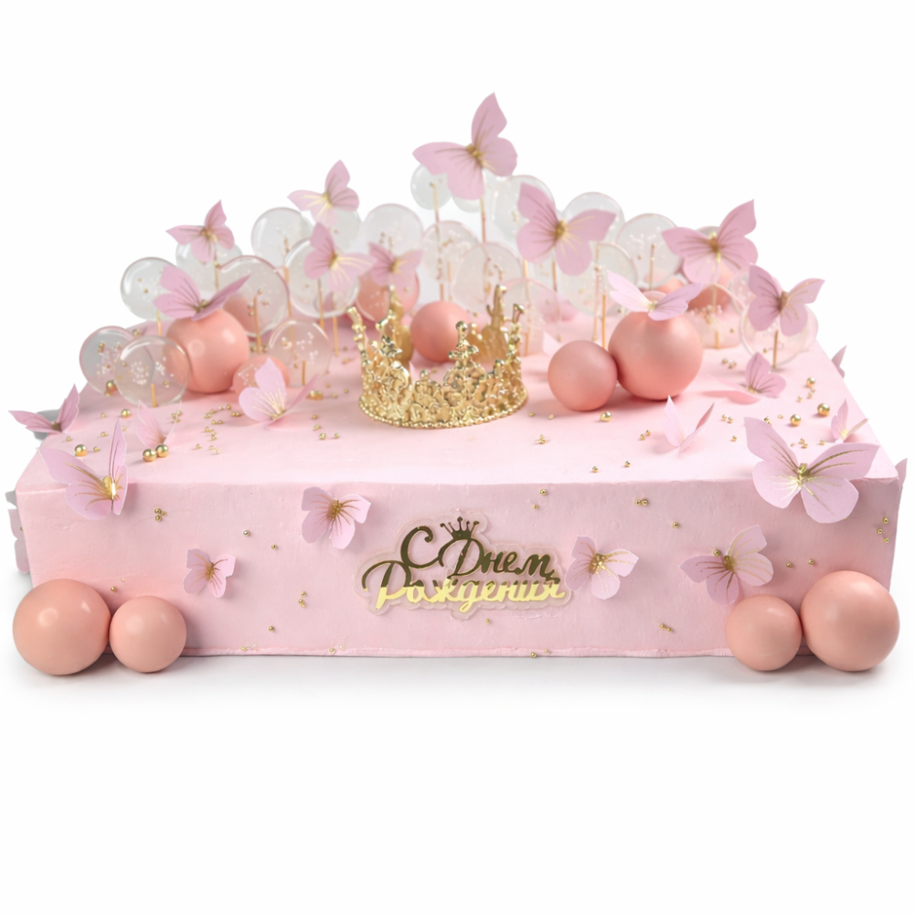 Торт с золотой короной и бабочками
