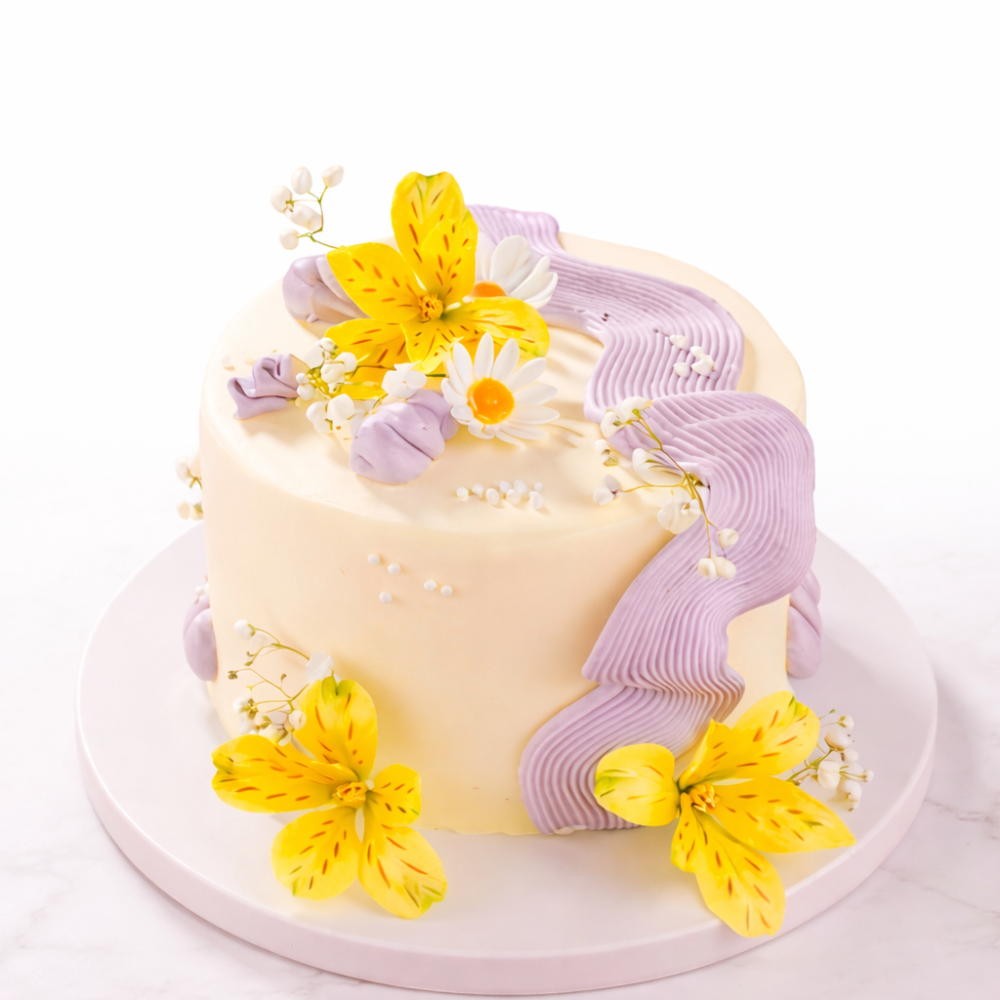 Кремовый торт с декоративными цветами