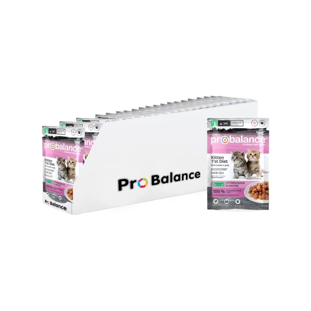 Корм Probalance Kitten 1st diet кусочки в желе кролик 85 г 28 шт 4640011982160