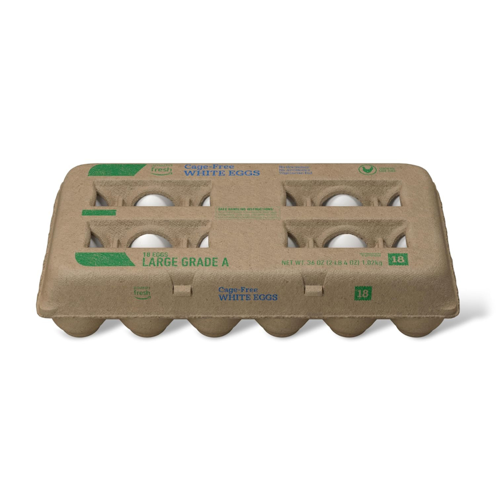 Amazon Fresh, Cage Free Large White Eggs, Grade A, 18 Count (Previously Happy Belly, Packaging May Vary)