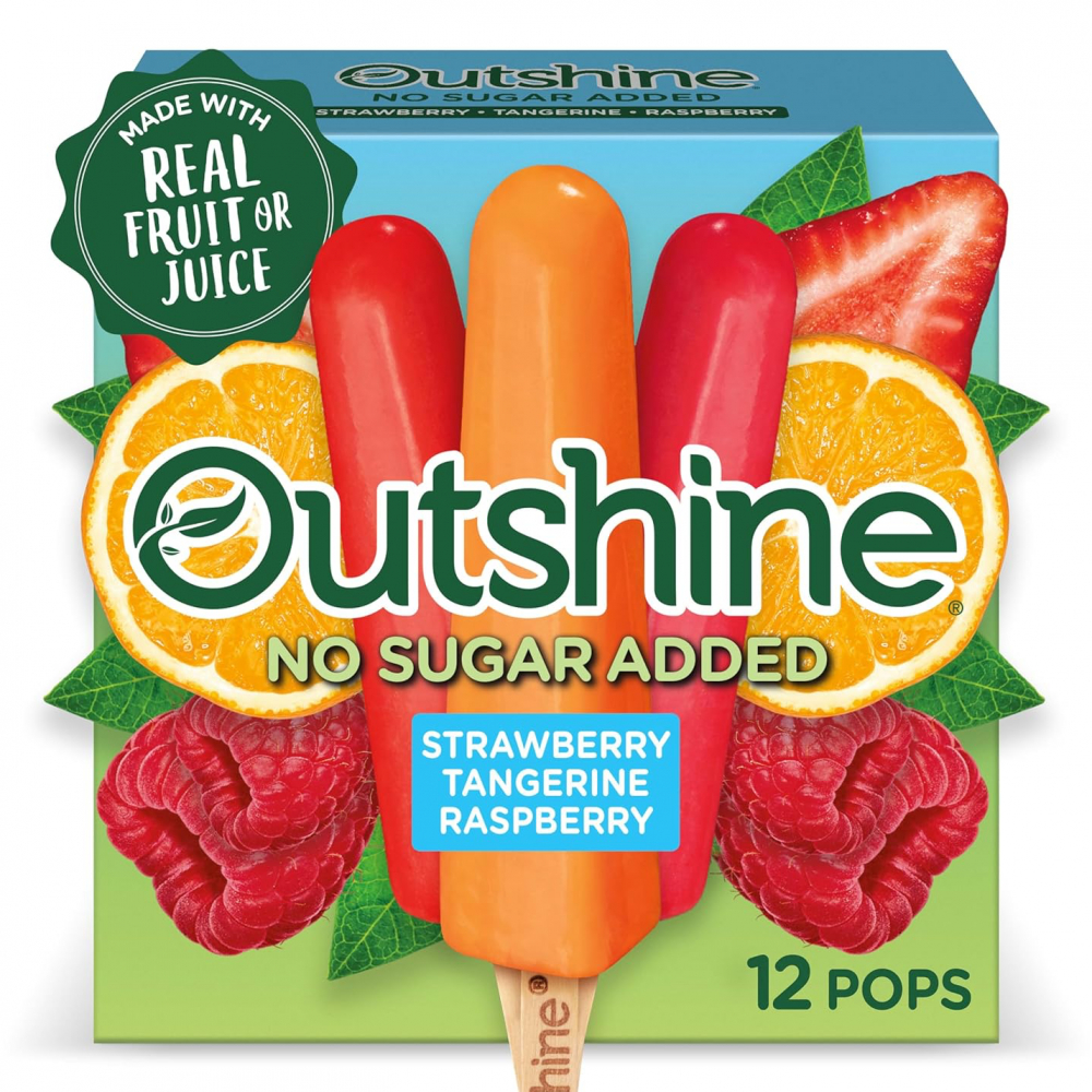 Outshine, Barritas de Fruta Congelada de Fresa, Mandarina y Frambuesa, Sin Azúcar Añadido, 12