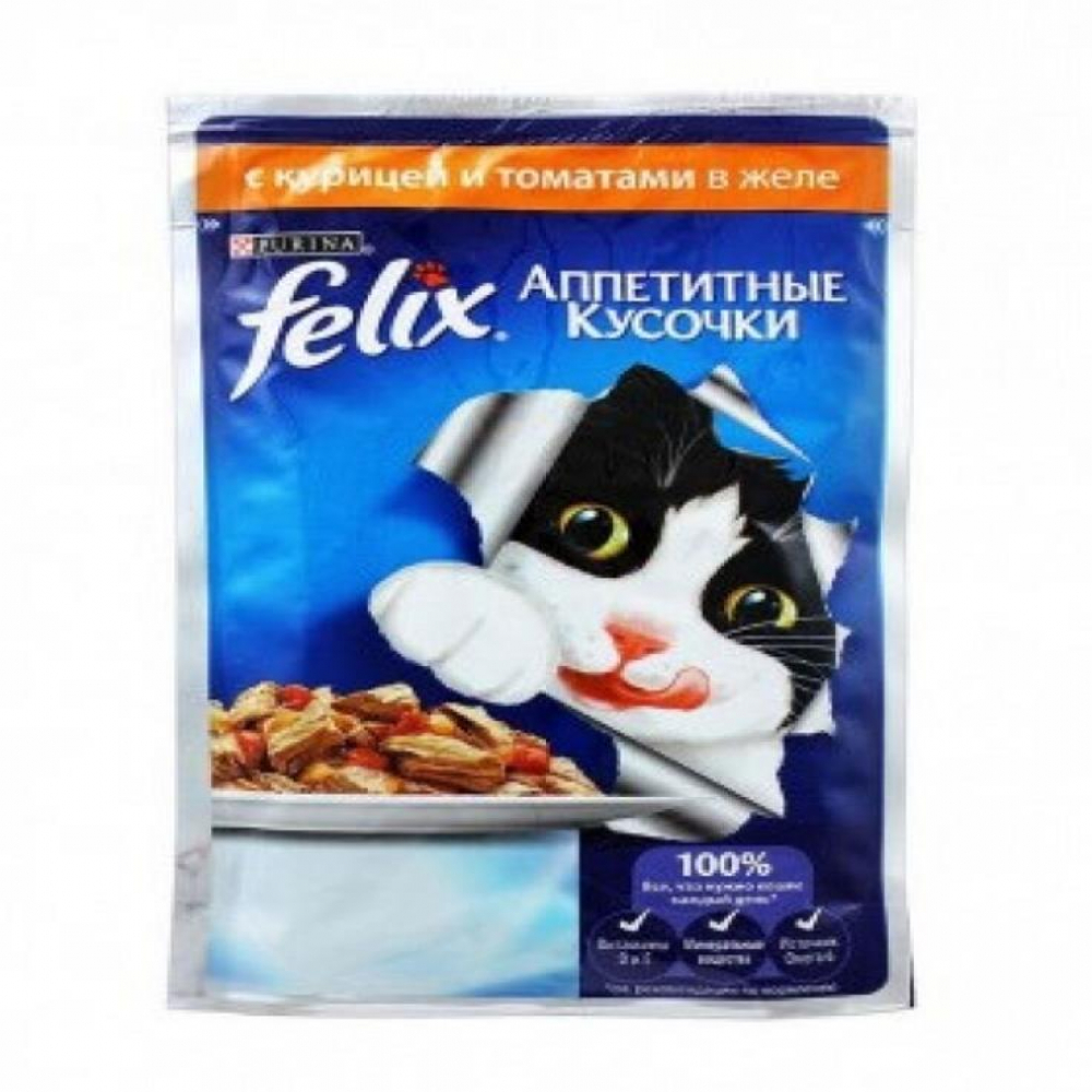 Корм FELIX Курица и томат в желе 85гр