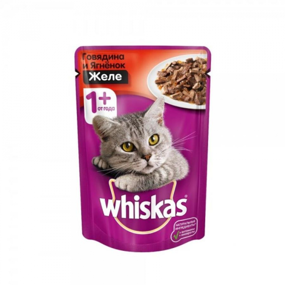 Корм Whiskas в желе с говядиной и ягненок 85гр