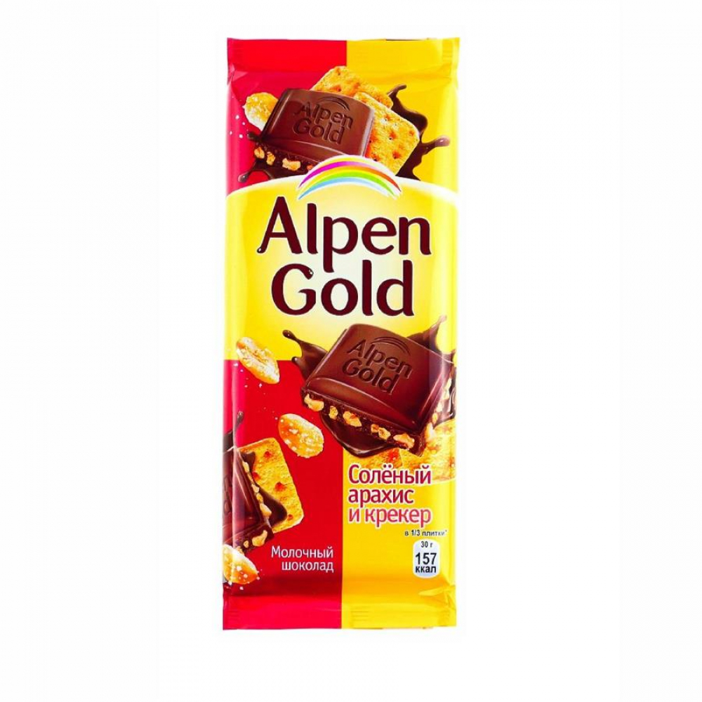 Шоколадная плитка ALPEN GOLD соленый арахис и крекер 90гр